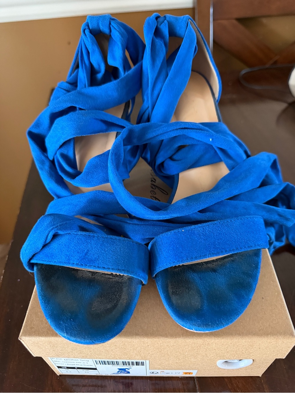 Women's Electric Blue Suede Wrap Tie Heels